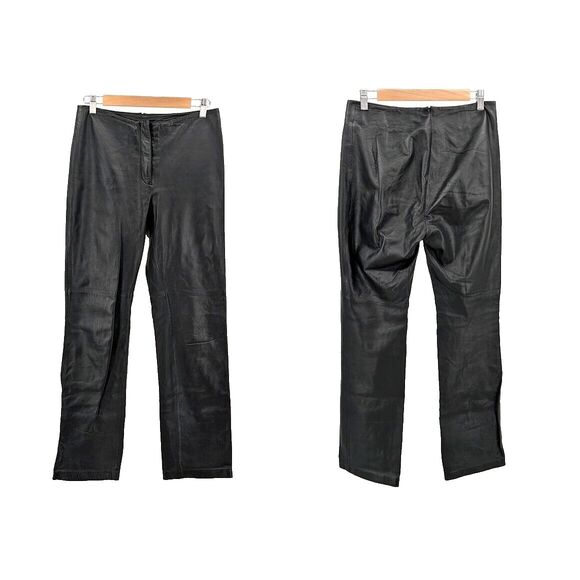 Vintage 90s y2k Leather Pants Bootcut Black Patchwork Zip Front Size 8 - Picture 8 of 9
